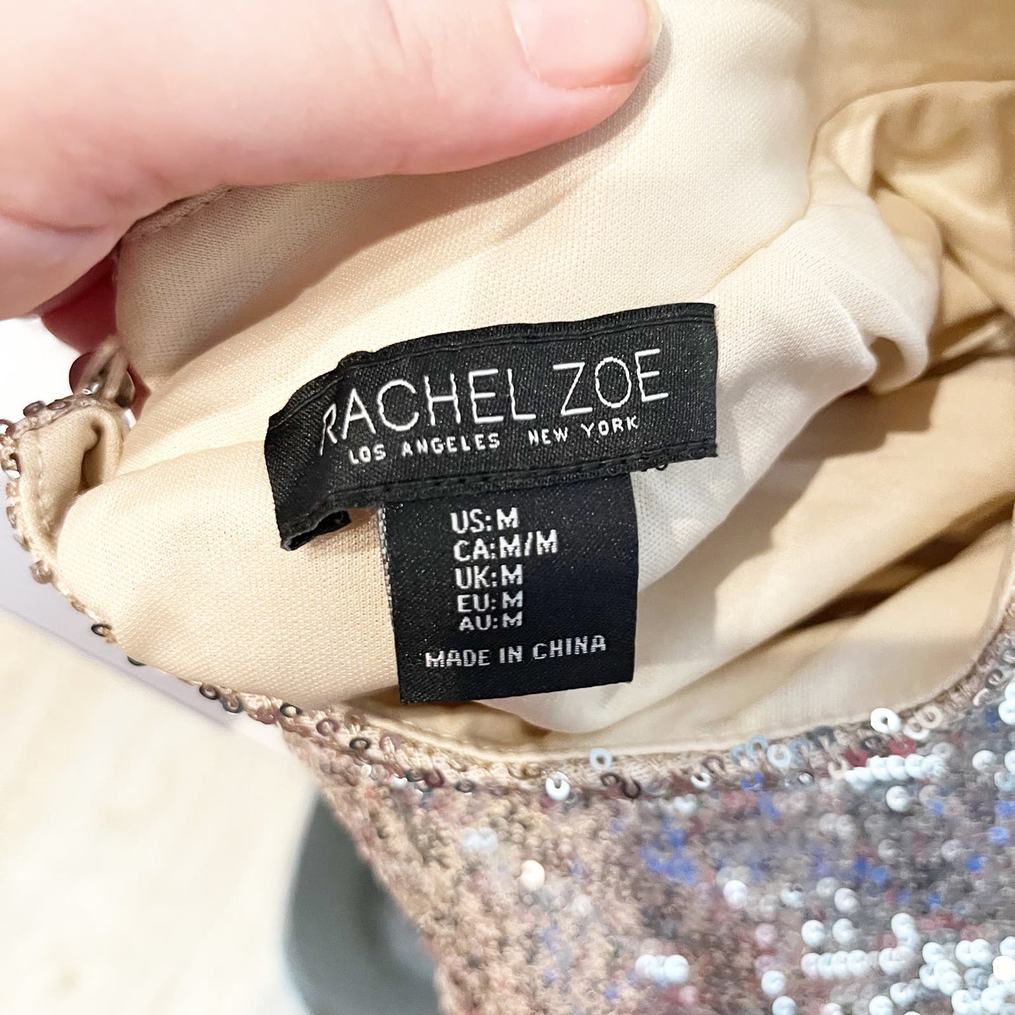 Rachel Zoe Puff Long Sleeve Sequin Open Back Thong Bodysuit Gold Large