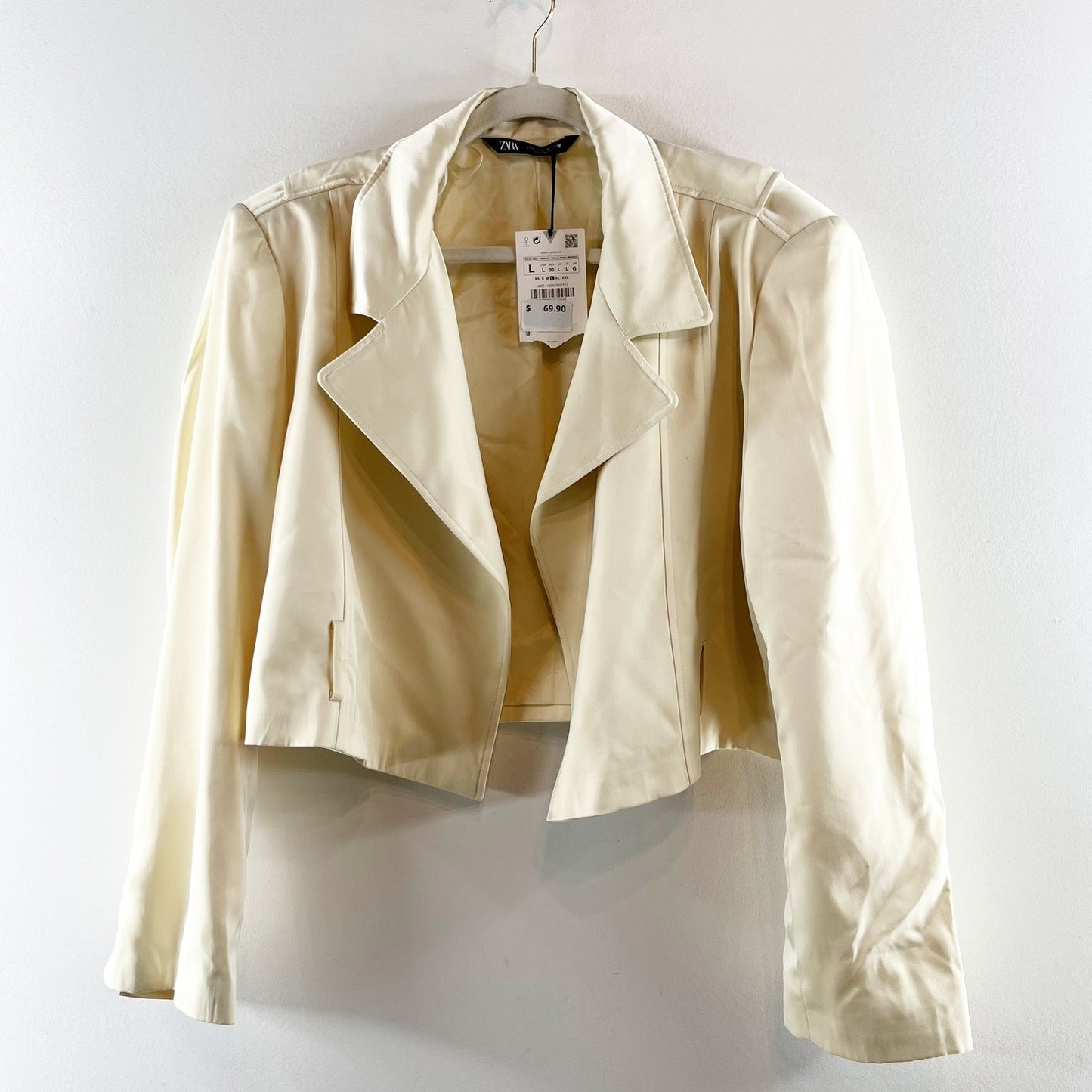 ZARA Cropped Long Sleeve Satin Blazer Jacket Butter Yellow Large