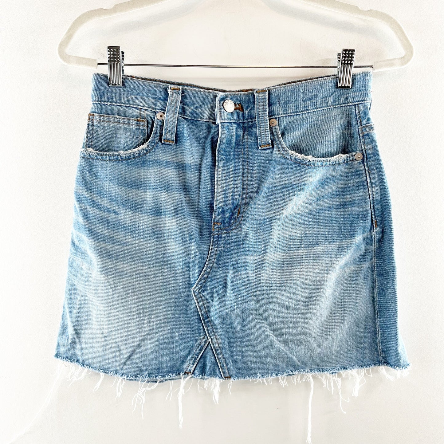 Madewell Rigid Denim A-Line Mini Skirt Raw Hem Blue 25 / 0