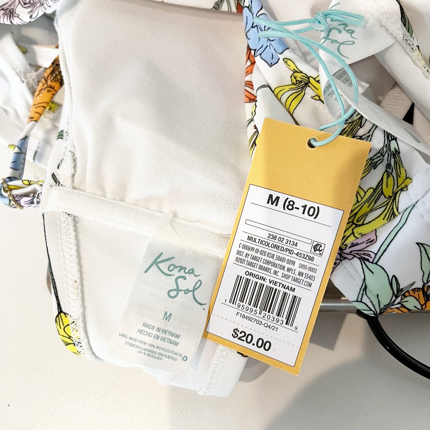 Kona Sol Ruffle Strap Floral Two Piece Bikini White Medium