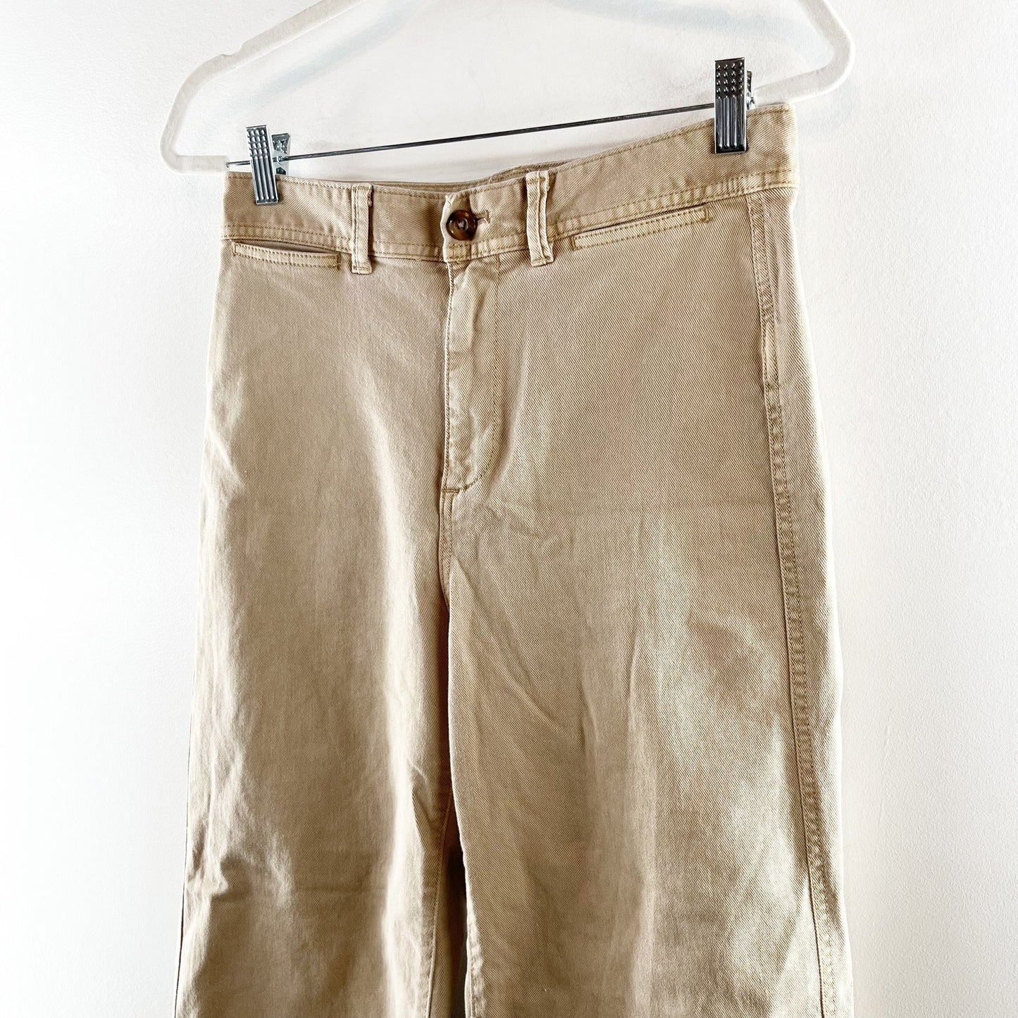 Gap Relaxed Fit High Rise Wide Leg Cropped Denim Chino Khaki Jeans Tan 4