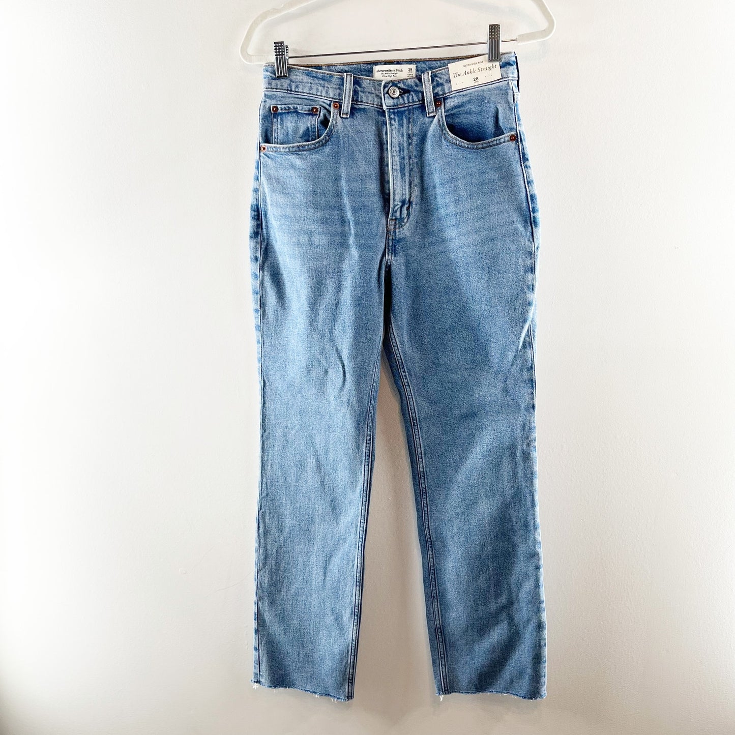 Abercrombie & Fitch Ultra High Rise Denim Ankle Straight Jeans Blue 28 Long
