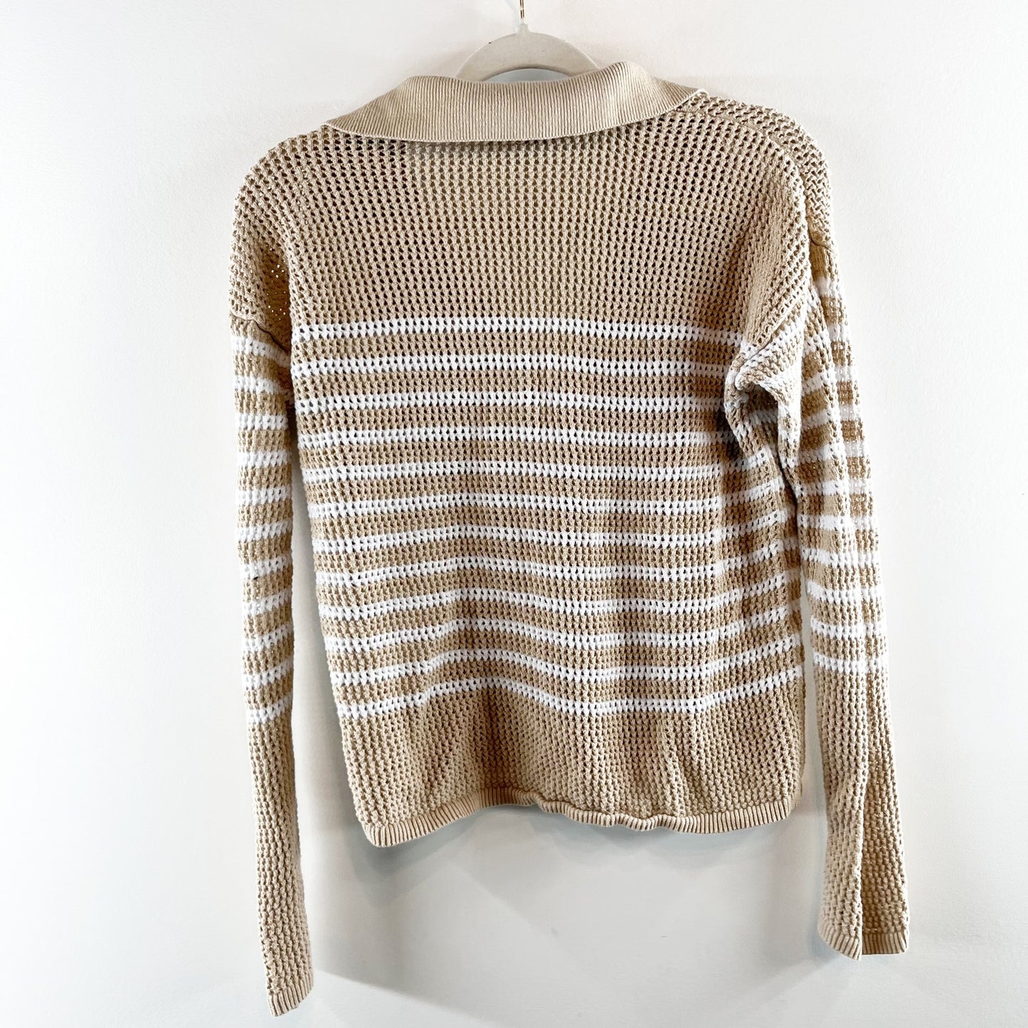 GAP Long Sleeve Crochet Collared Sweater Tan Beige Small