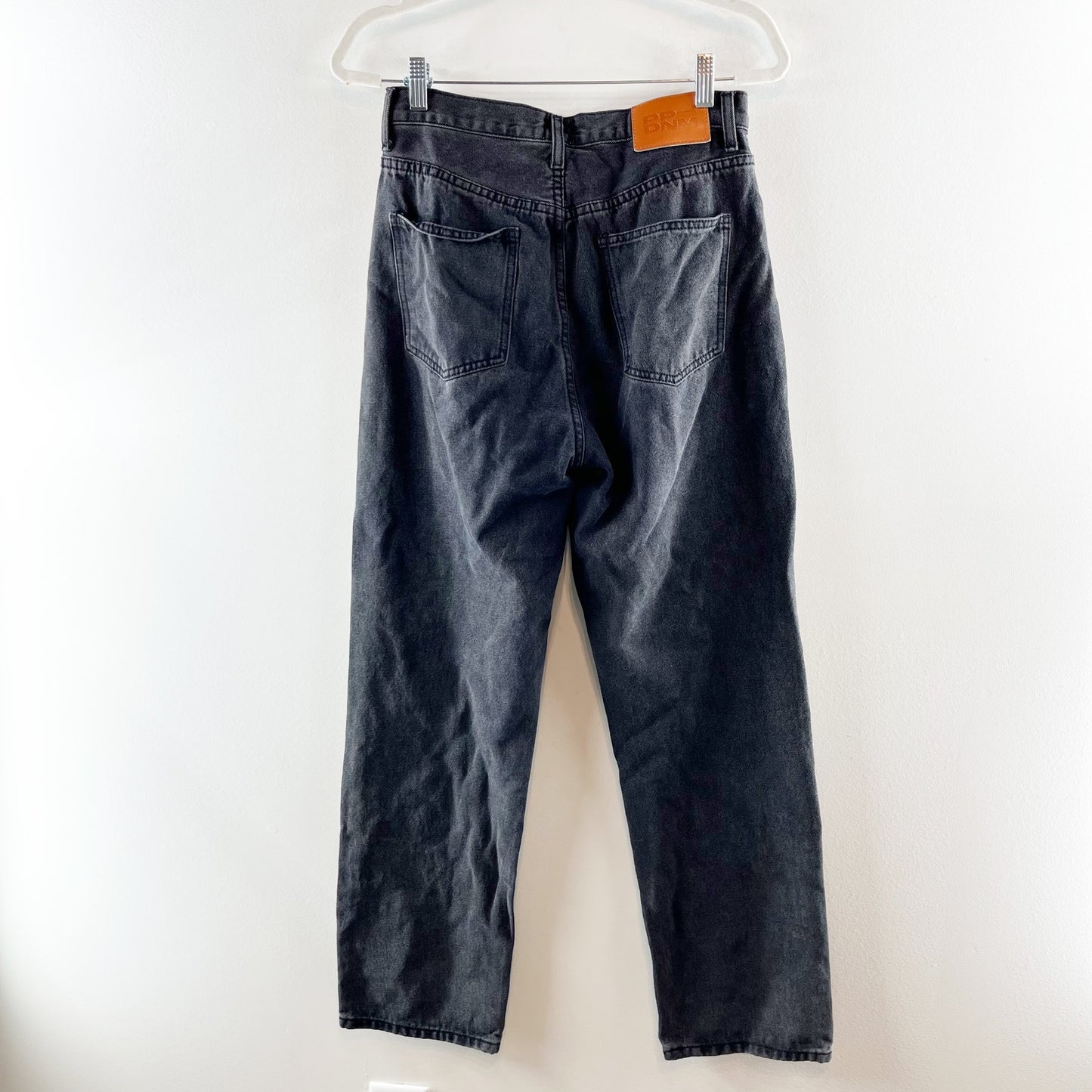 Princess Polly High Rise Crossover Waist Button Fly Straight Leg Jeans Black 6