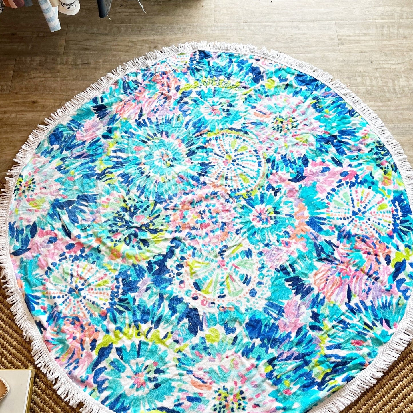 Lilly Pulitzer Circa Round Tassel Trim Fringe Beach Towel Mat Blue