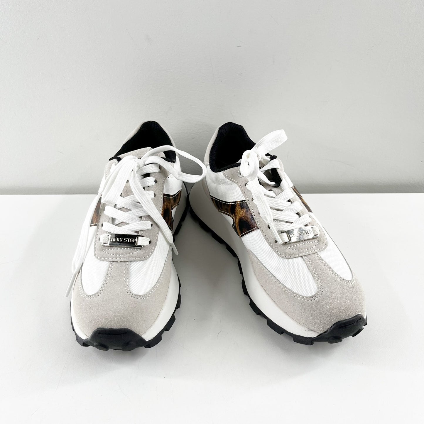 Lucky Step Fashion Trainers Sneakers Leopard White Gray 6