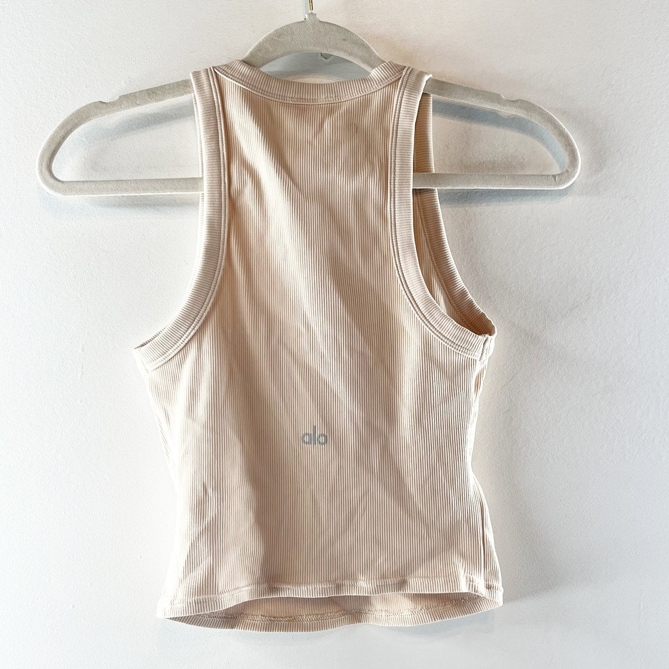 Alo Goddess Ribbed Go-To Tank Top Bone Tan Beige Small