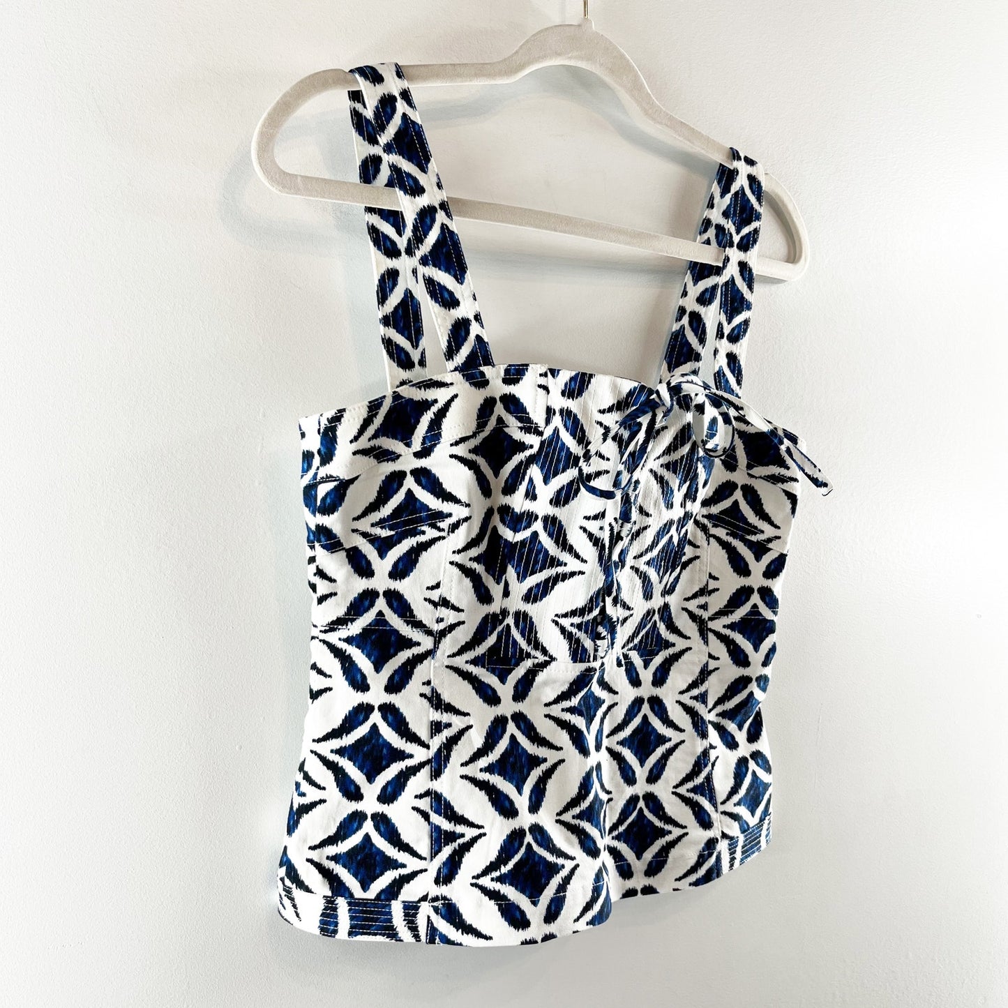 Diane Von Furstenberg Avalon Cotton Printed Square Neck Tank Top White Blue 6