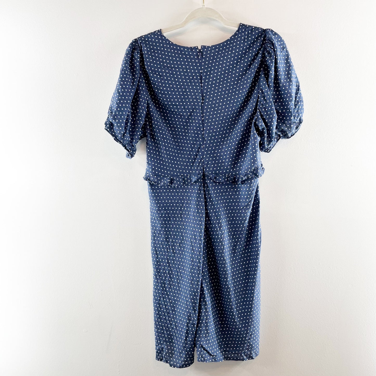 Madwell Puff-Sleeve Ruffle Mini Dress in Polka Dot Curfew Blue 14