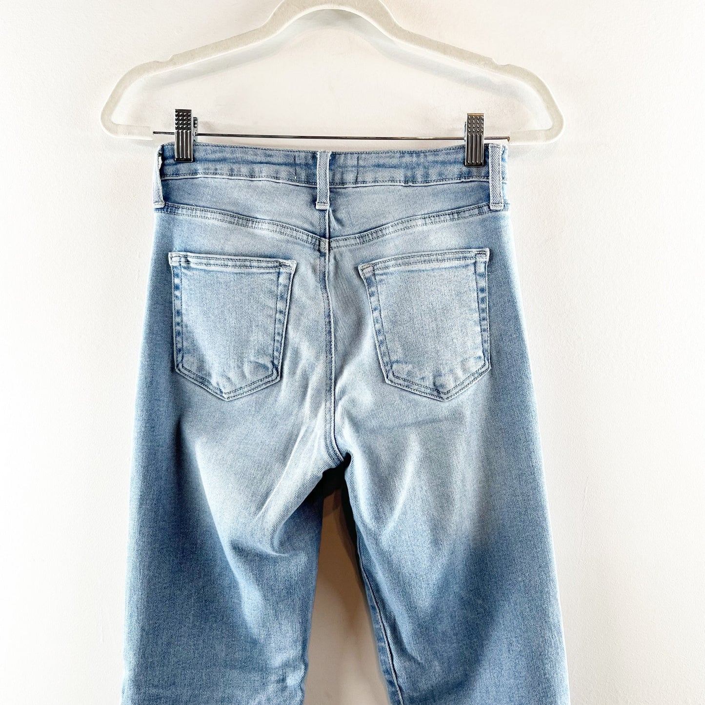 Just Black Mid Rise Straight Bootcut Raw Hem Jeans Light Wash Blue 27 / 4