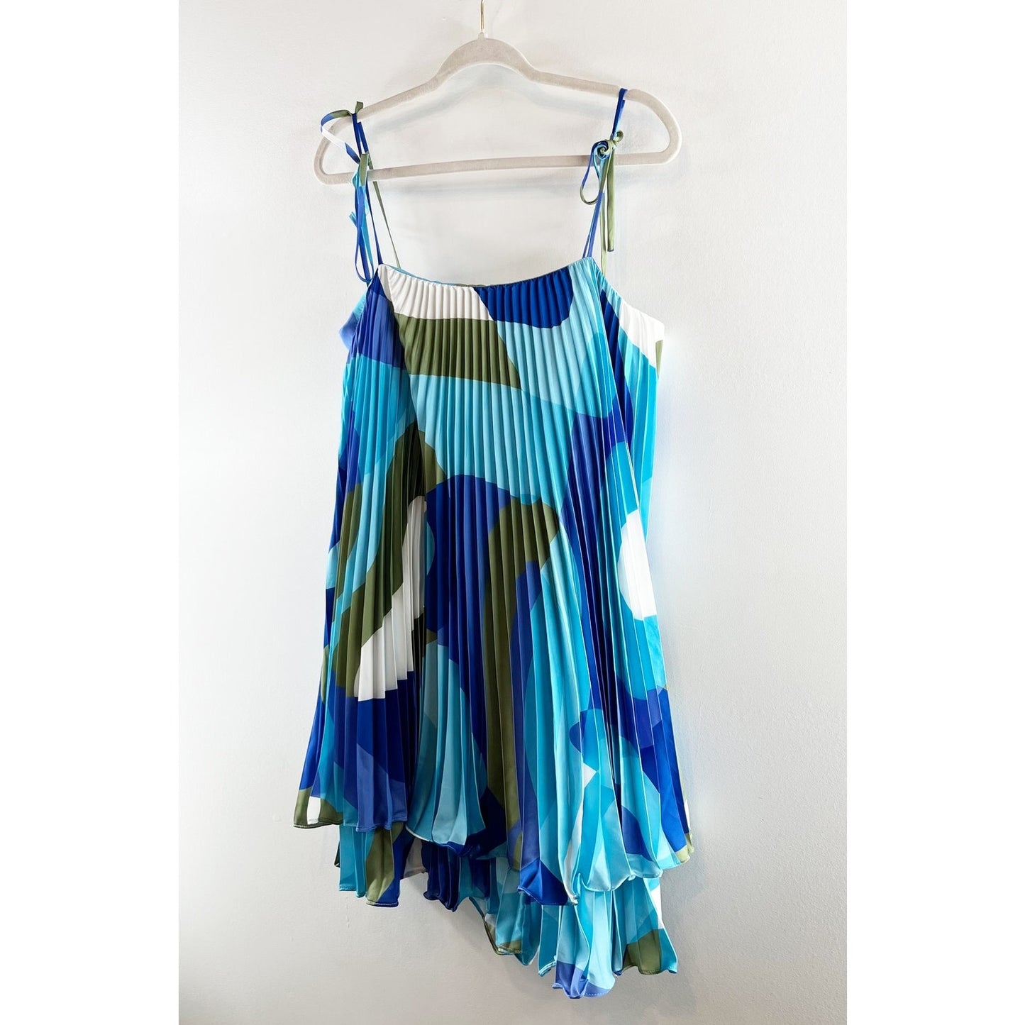 Hutch Anthropologie Tie Straps Abstract Printed Pleated Lined Romper Blue Large