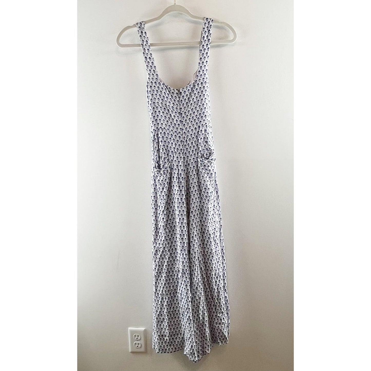 Rebecca Taylor Ditsy Tulip Cutout Wide Leg Cropped Jumpsuit Blue White 8