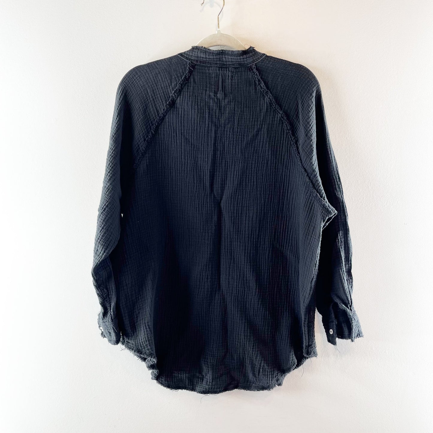 Aerie Pool To Party Long Sleeve Gauzy Tunic Button Down Shirt Black XS