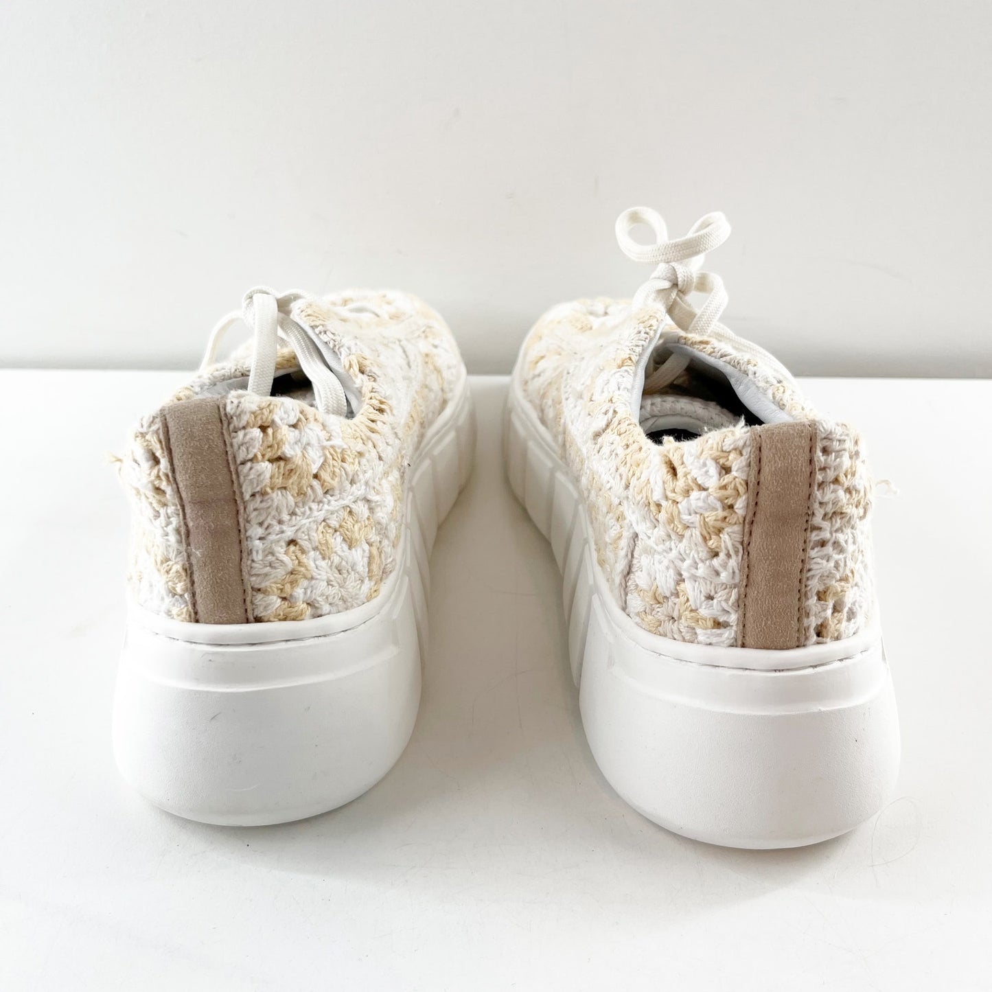 Free People Catch Me If You Can Crochet Lace Up Sneakers White Pink 9