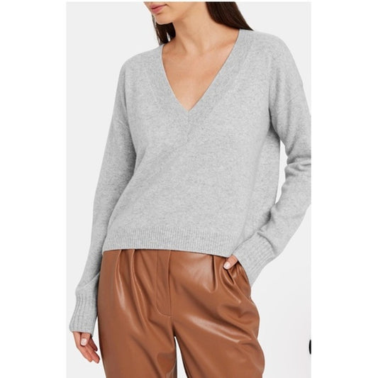 Intermix 100% Cashmere Long Sleeve V Neck Pullover Knit Sweater Gray Small