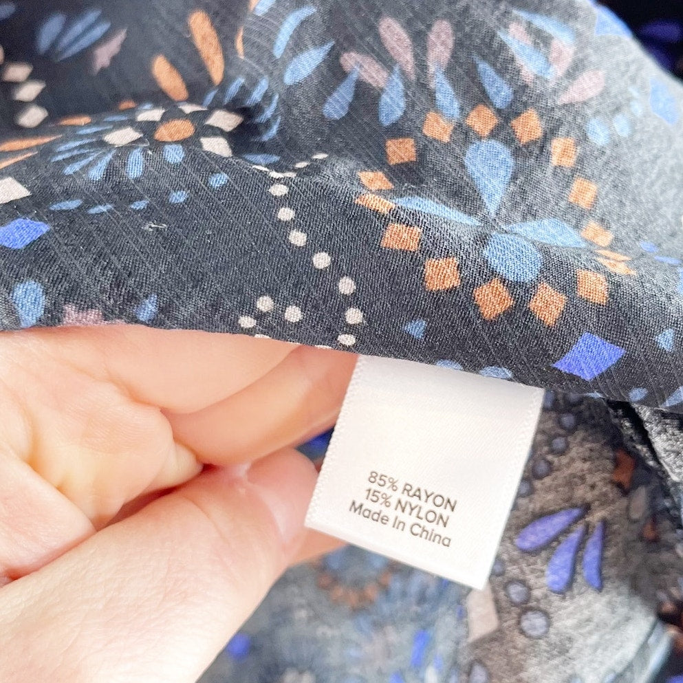 Evereve Dana Long Sleeve Ruffle Printed Blouse Black Small
