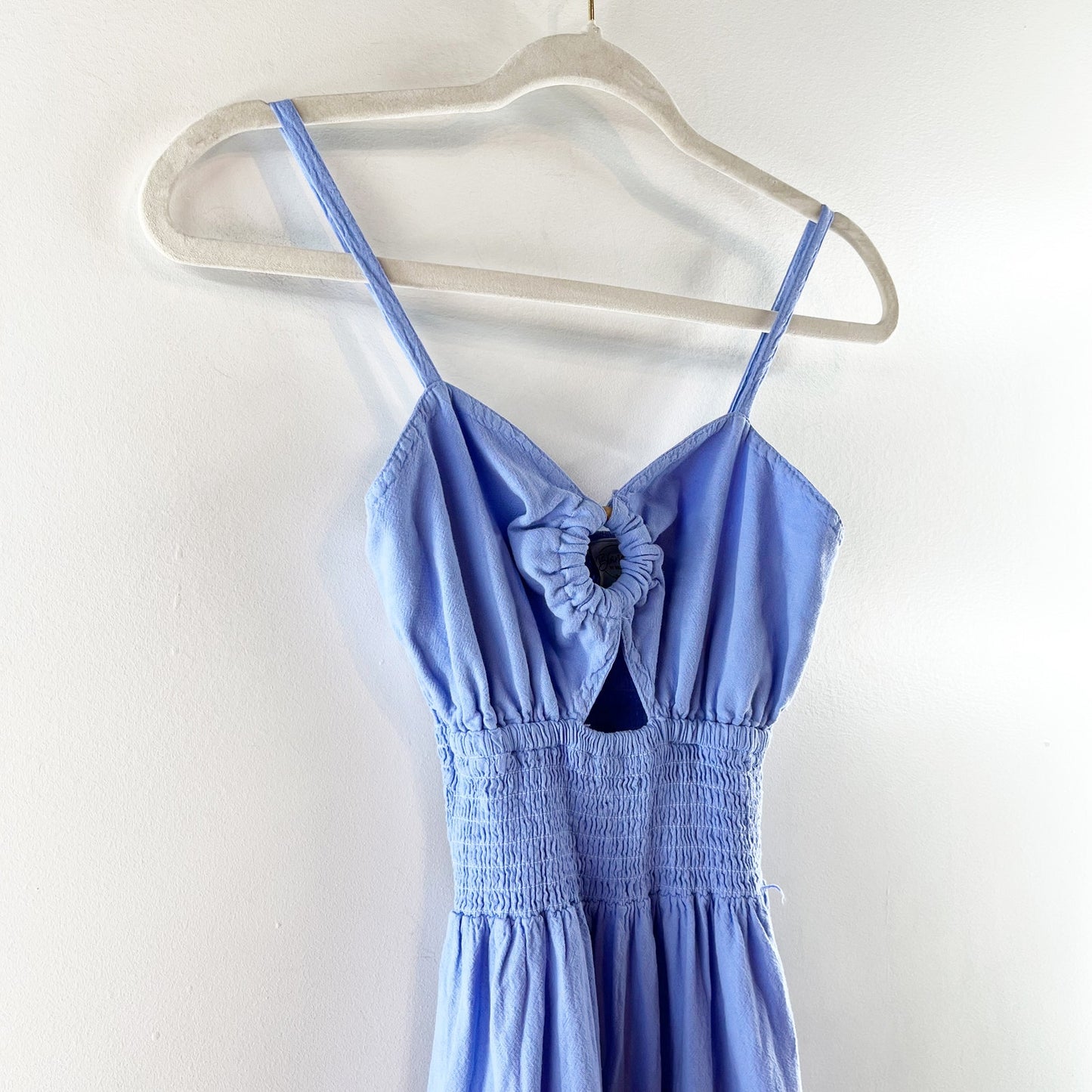 Blanco by Nature Nora Smocked Waist Tiered Cutout Maxi Dress Azure Blue Medium