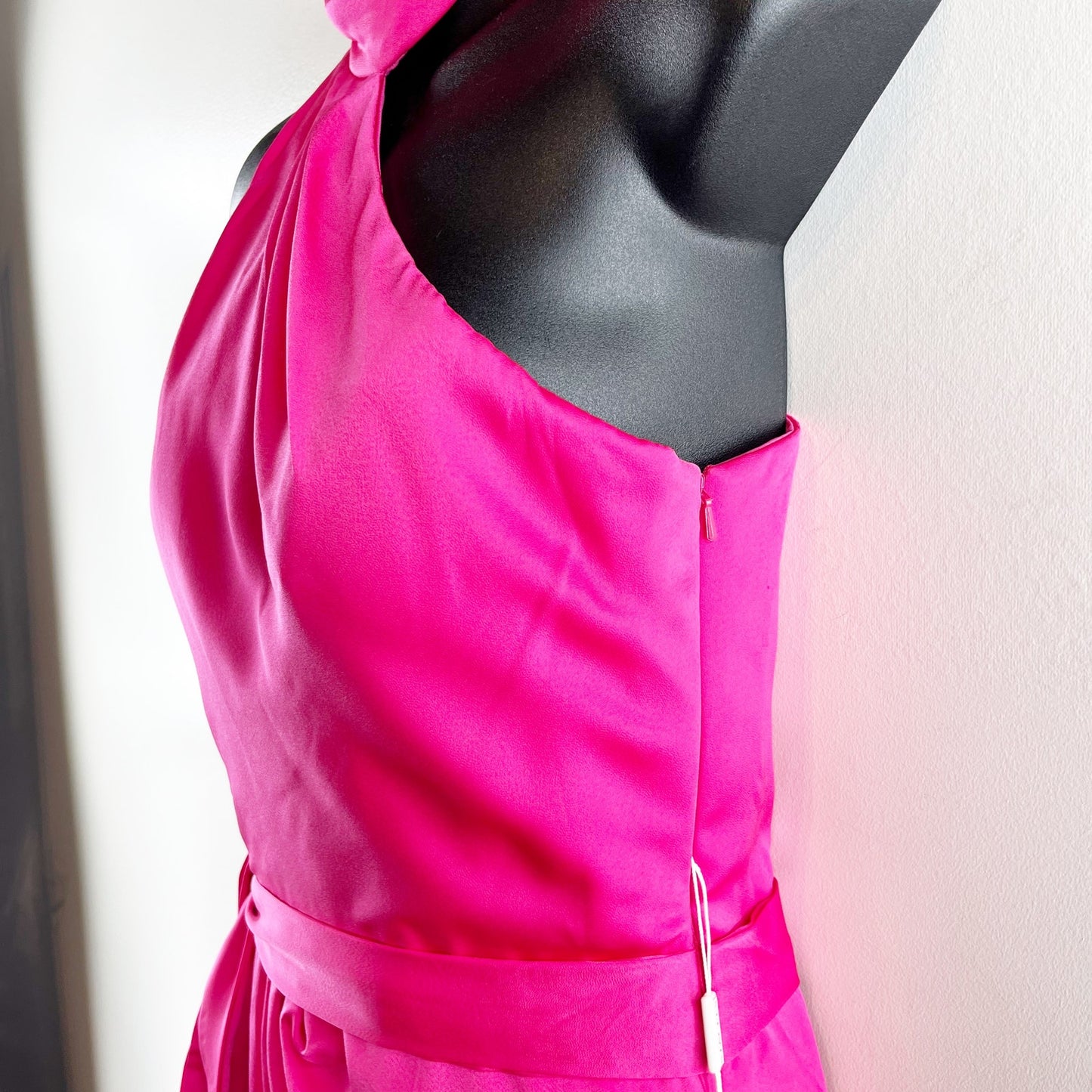 Stacees Asymmetrical Choker Belted One Shoulder Maxi Dress Gown Pink 6