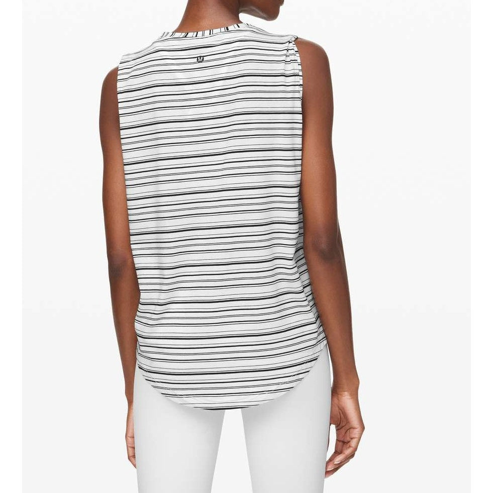 Lululemon Brunswick Muscle Tank Cut Back Stripe White Black Medium
