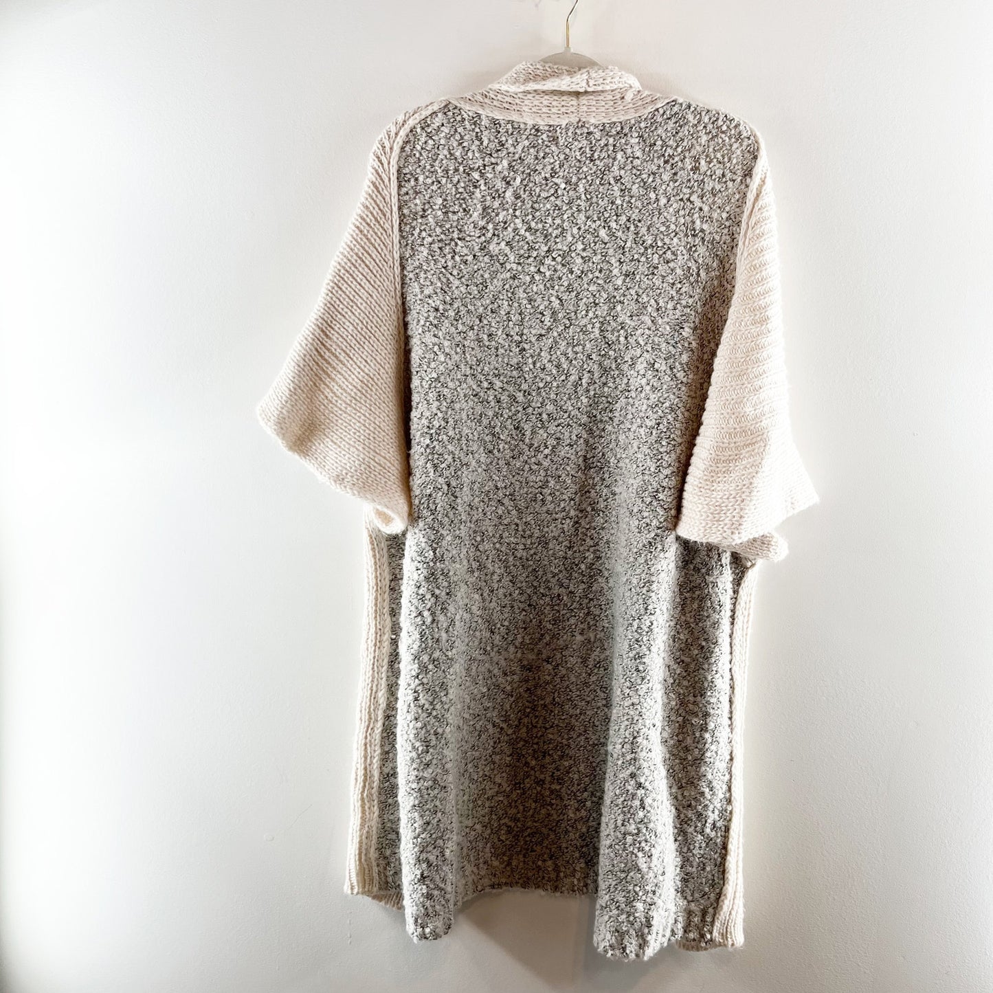Elan Colorblock Short Sleeve Open Knit Sweater Cardigan Beige Gray One Size