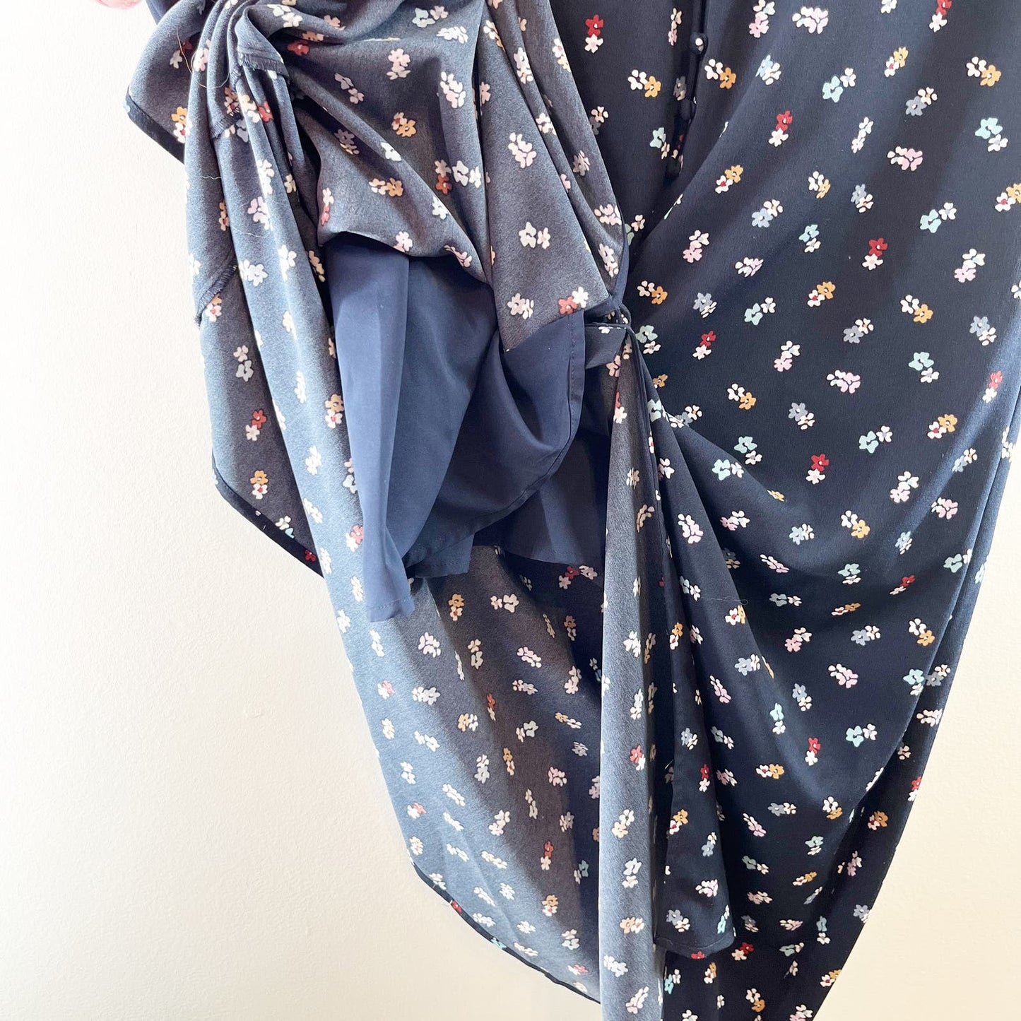 GAP Button Front Floral Midi Length Dress Navy Blue 16