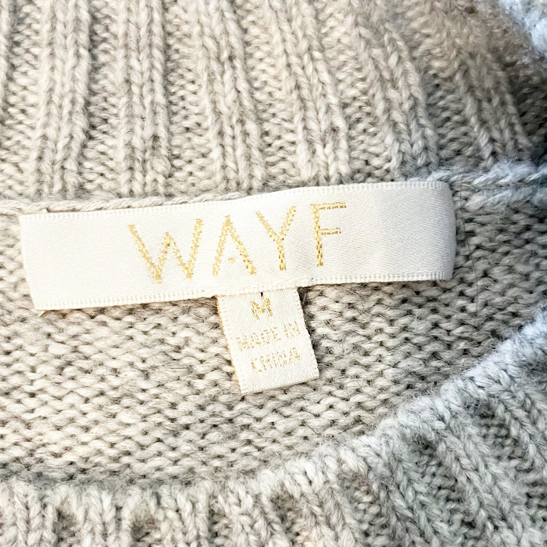 Wayf Mock Neck Cold Shoulder Cable Knit Mini Sweater Dress Oatmeal/Grey Medium