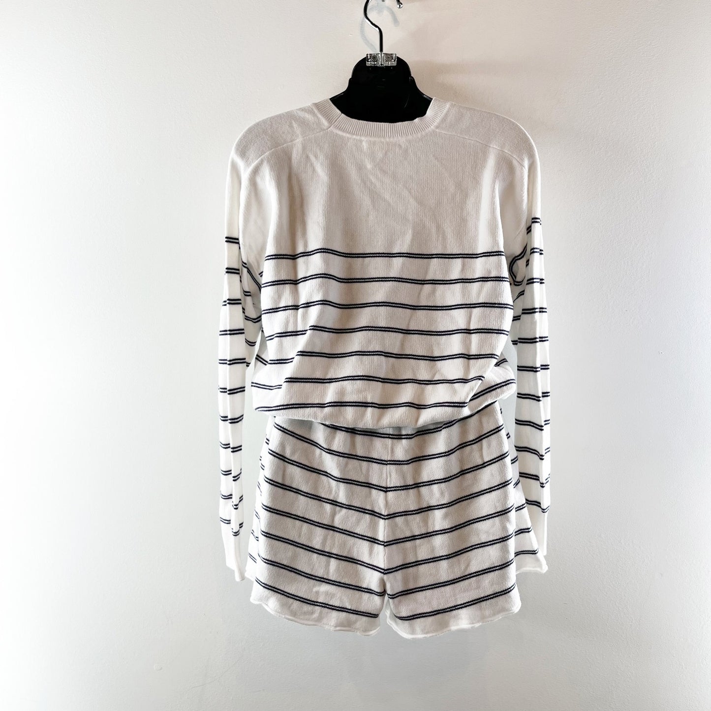 One Grey Day Striped Long Sleeve Pullover with Matching Shorts White Black XS/S