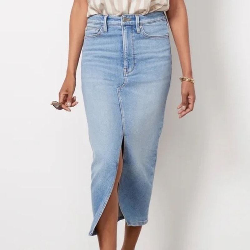 Good American High Rise Slit Front Denim Mini Skirt Blue 30 / 10