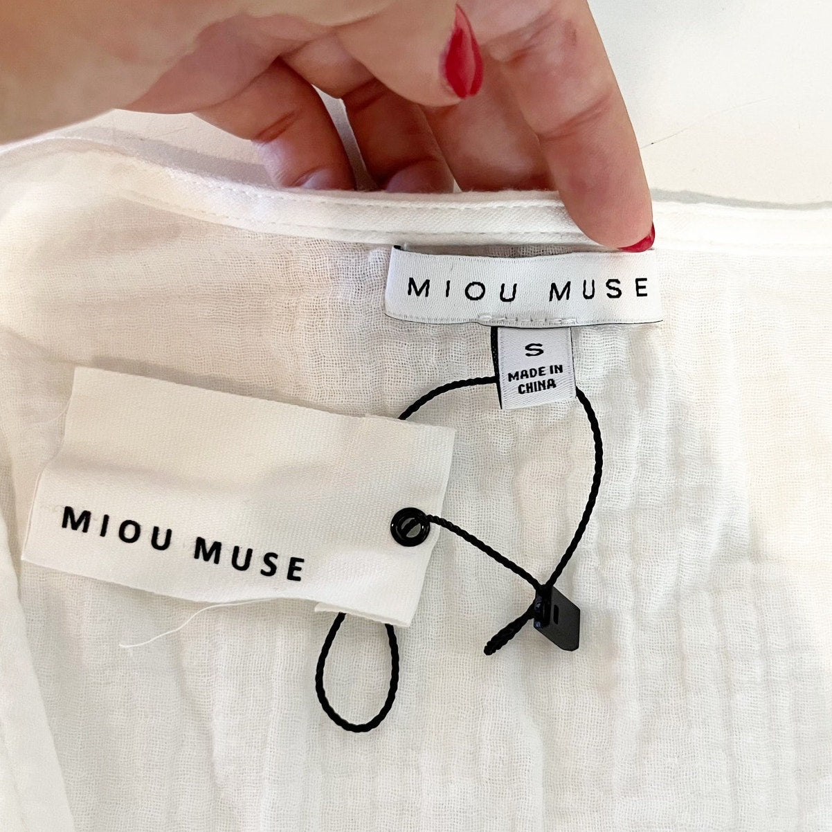 Miou Muse 3/4 Sleeve Surplice V-Neck Cover-Up Mini Dress Gauze White Small