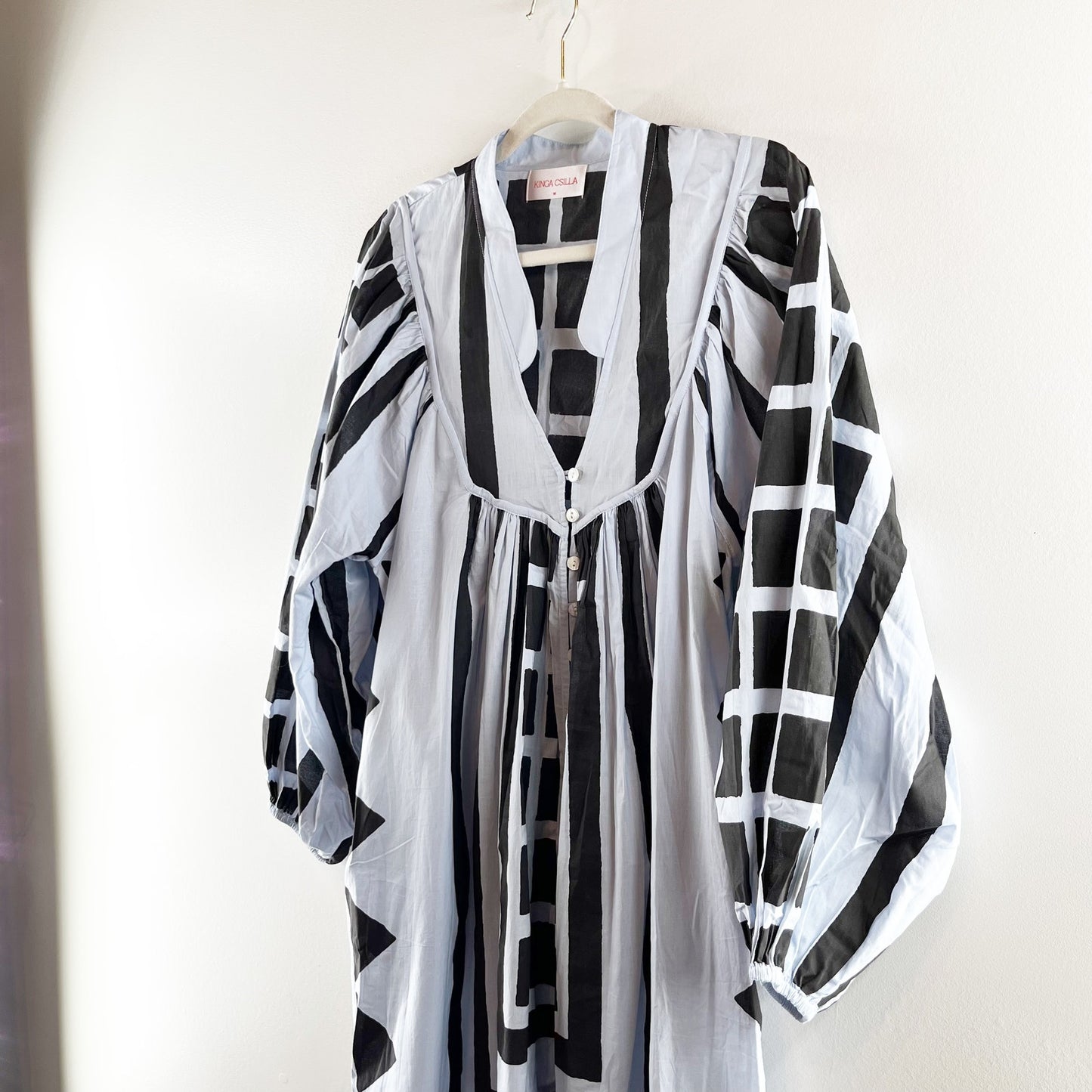 Anthropologie Kinga Csilla Geo Tunic Cotton Midi Dress Blue Black Medium