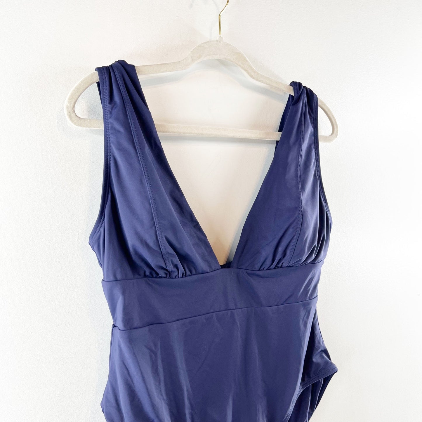 Andie Mykonos Plunge V Neck One Piece Swimsuit Navy Blue Large