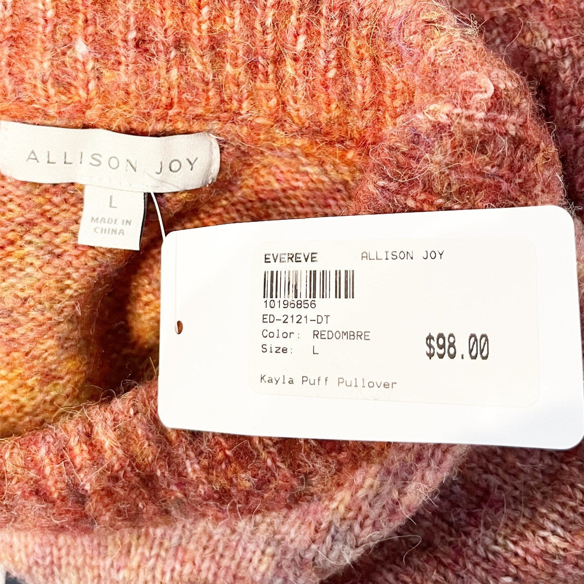 Allison Joy Evereve Kayla Ombre Puff Sleeve Sweater Pink Maroon Red Large