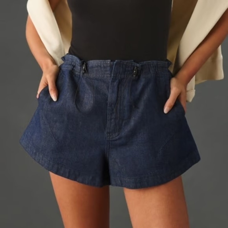 Anthropologie Pilcro Mid-Rise Denim Parachute Shorts Blue Large