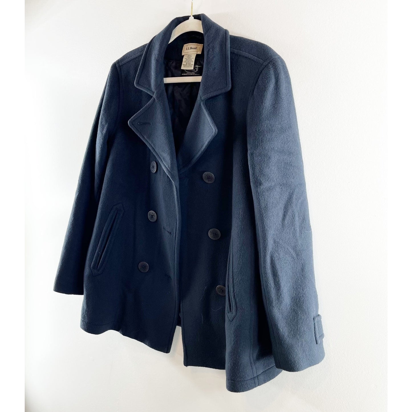 L.L. Bean Classic Lambswoll Insulated Lined Double Breasted Peacoat Navy Blue 10