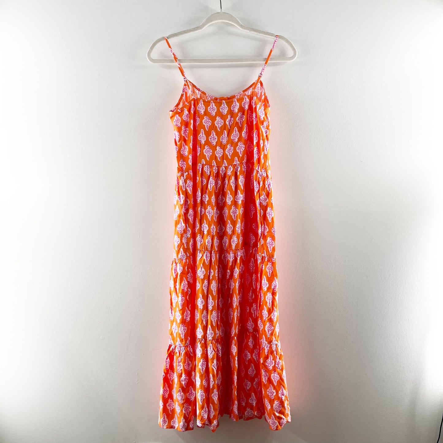 J. Crew Strappy Tiered Midi Sundress in Bold Orange Pink 00
