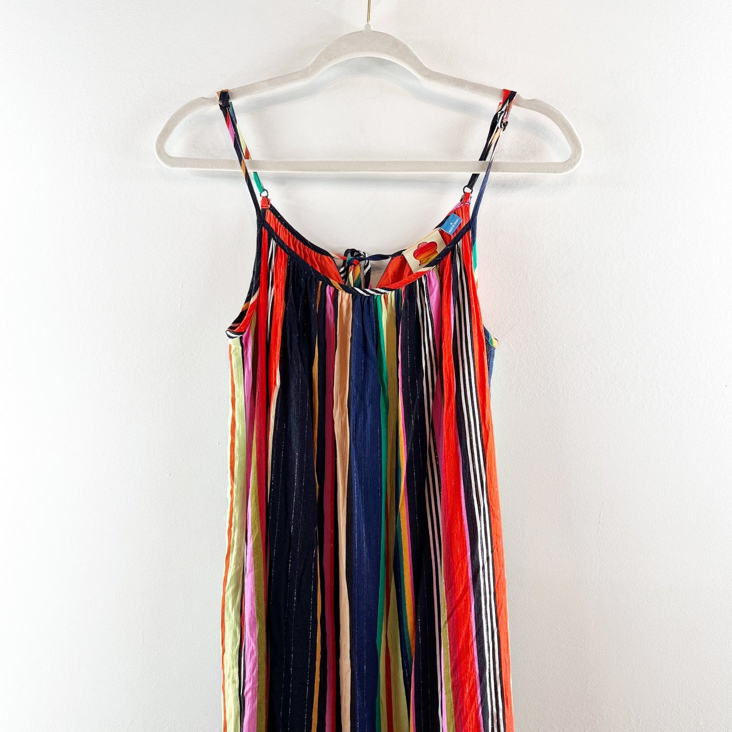 Farm Rio Rainbow Shimmer Striped Sleeveless Tiered Maxi Dress Small