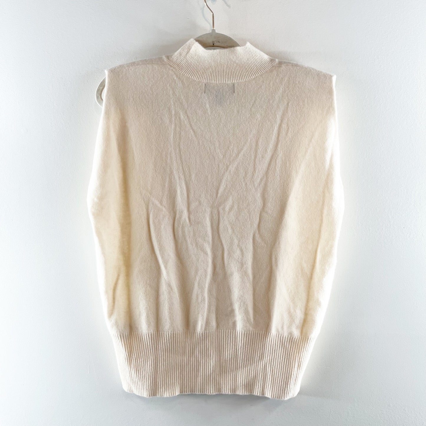 Banana Republic Franca Cashmere Padded Shoulder Sweater Sleeveless Cream Top L