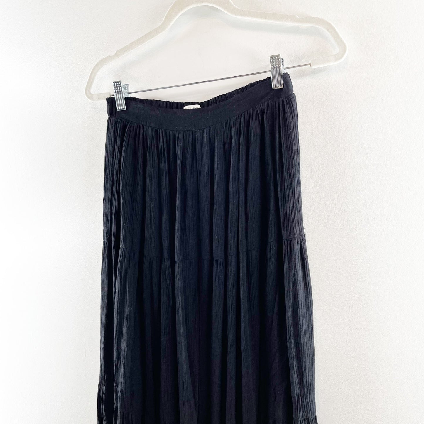 Z Supply Nikola Crinkled High Waisted Tiered Maxi Skirt Black Small