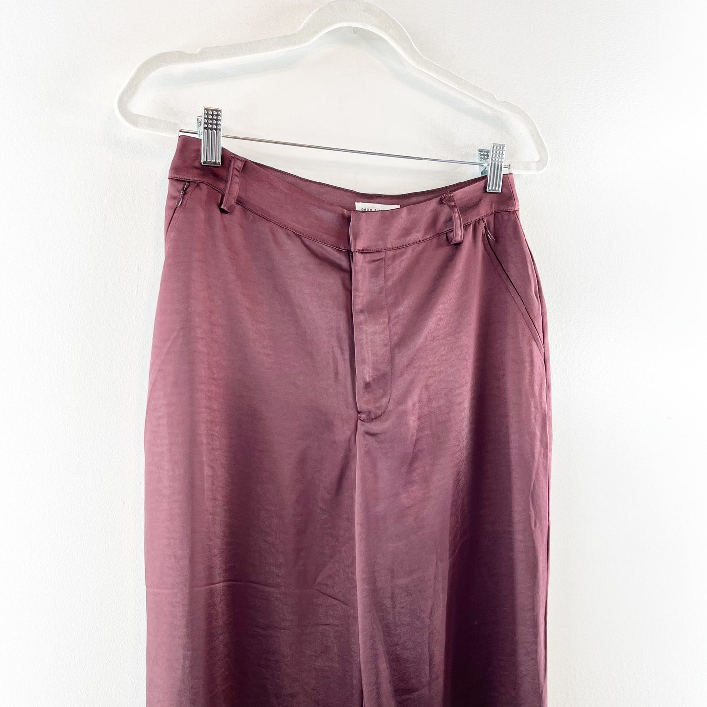 Good American High Rise Wide Leg Washed Satin Pants Malbec Burgundy Red 4