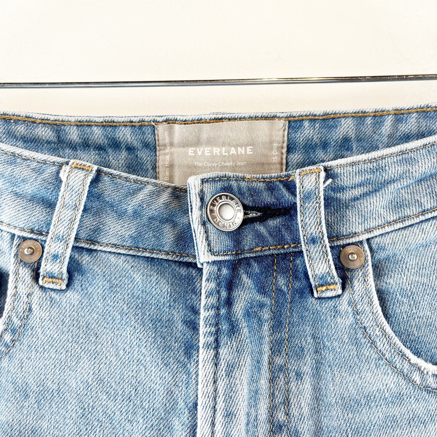 Everlane High Rise The Curvy Cheeky Straight Leg Crop Jeans Medium Wash Blue 25