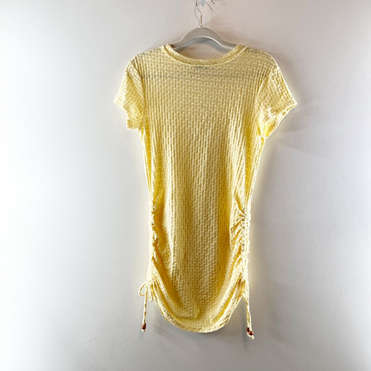 Free People Beach Tate Short Sleeve Textured Mini Shirt Dress Butter Yellow XS