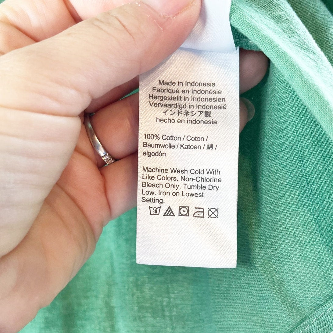 J. Crew Garment-Dyed Chambray Long Sleeve Button-Up Shirt Green Plus Size 18