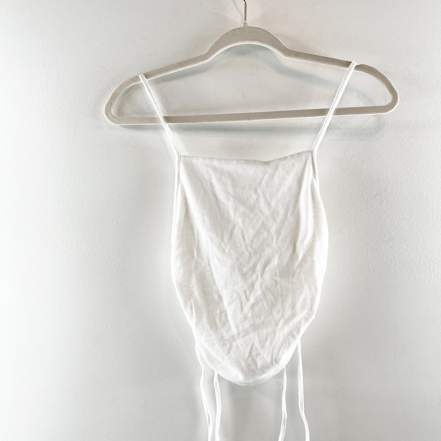 Aerie Square Neck Ribbed Side Ruched Tie Cropped Tank Top Cami White XS