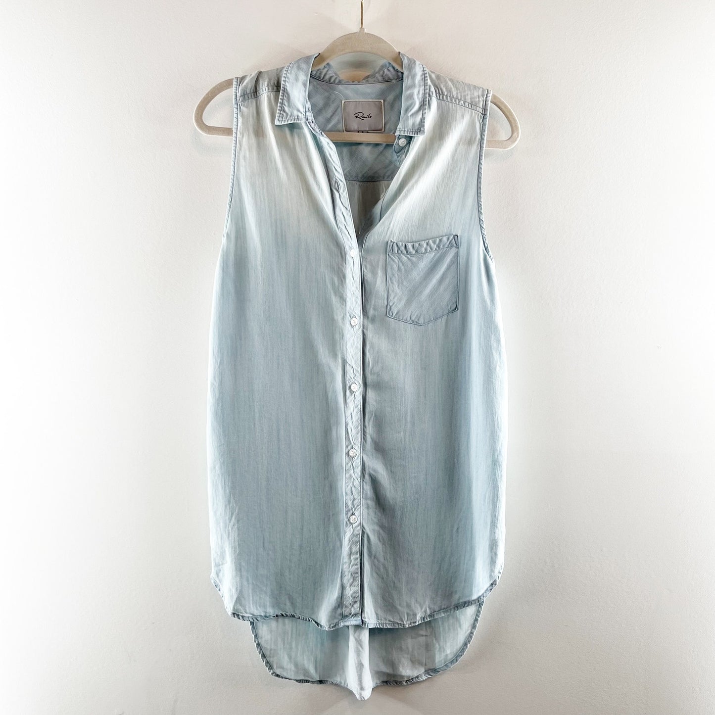 Rails Jaime Sleeveless Tunic Tank Button Up Top Light Vintage Chambray Wash S
