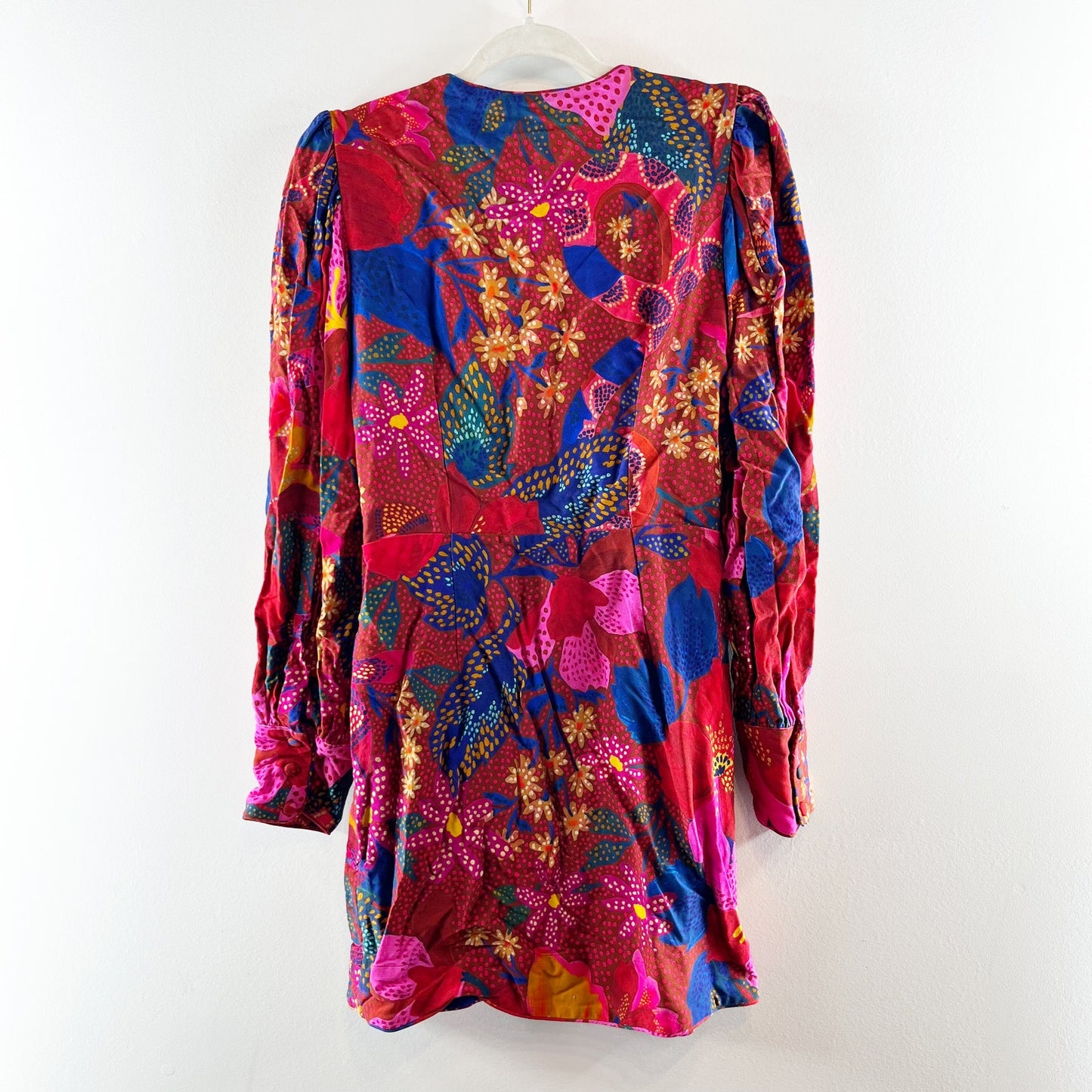 Farm Rio Red Wild Life Long Puff Sleeve Mini Dress Snake Garden Red Medium