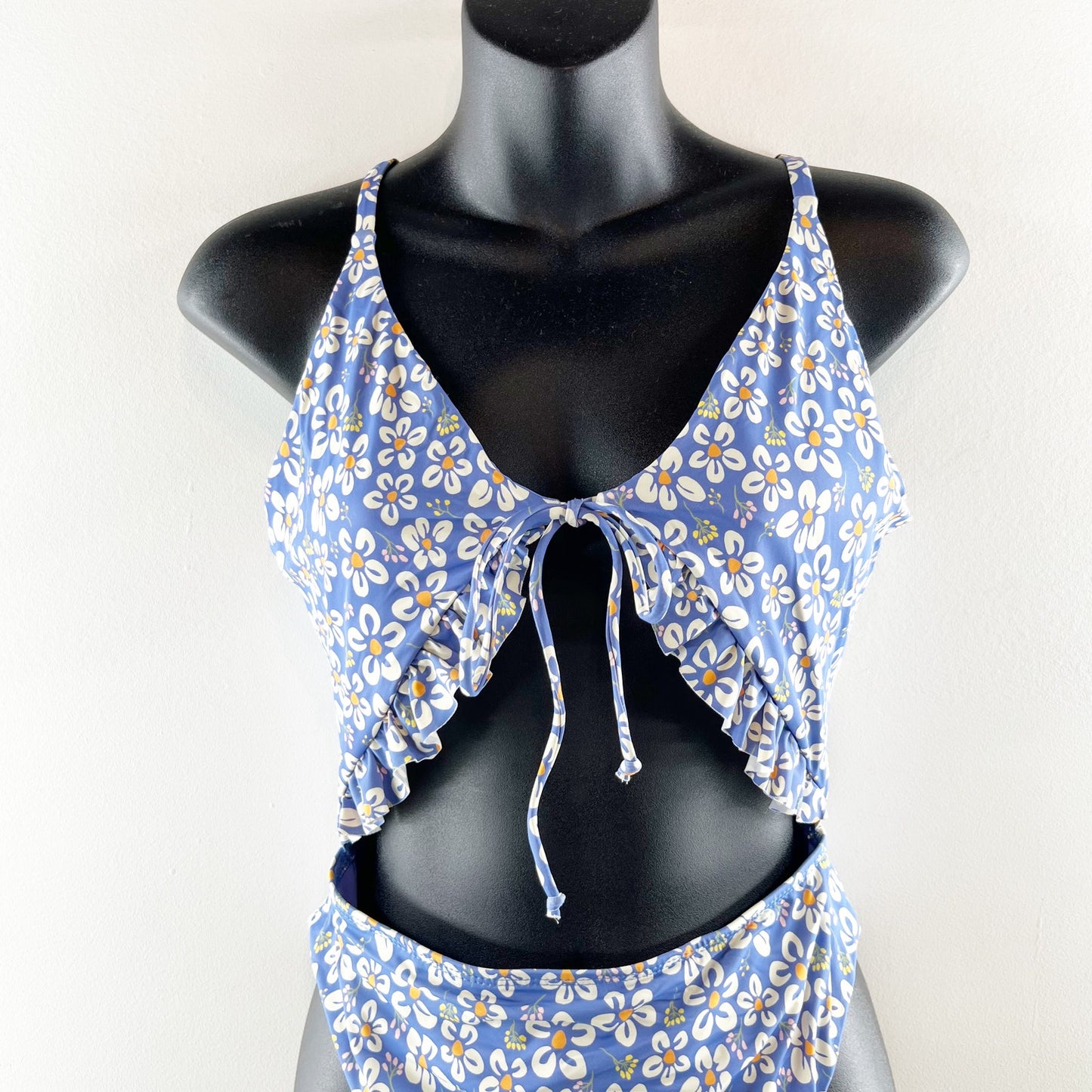 Dippin Daisys Floral Cutout One Piece Swimsuit Bathing Suit Blue Large