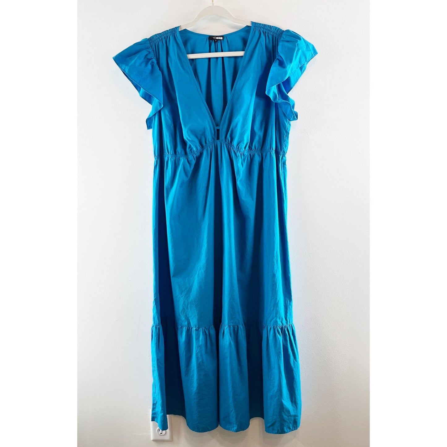 Rails Tina Flutter Sleeve Cotton Poplin Tiered Midi Dress Blue XL
