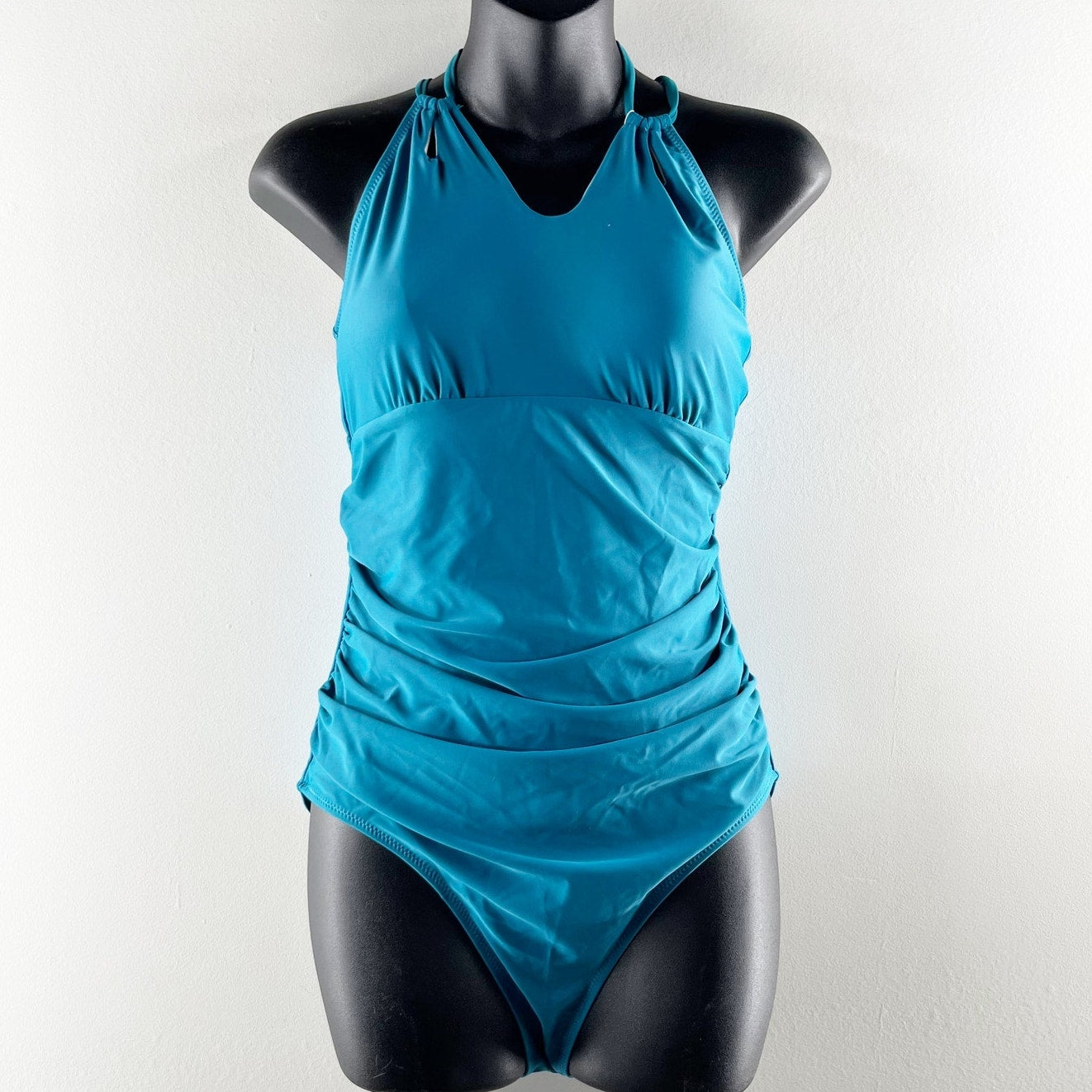 Cupshe Halter Lace-Up Back Tummy Control Lined One Piece Swimsuit Blue Medium