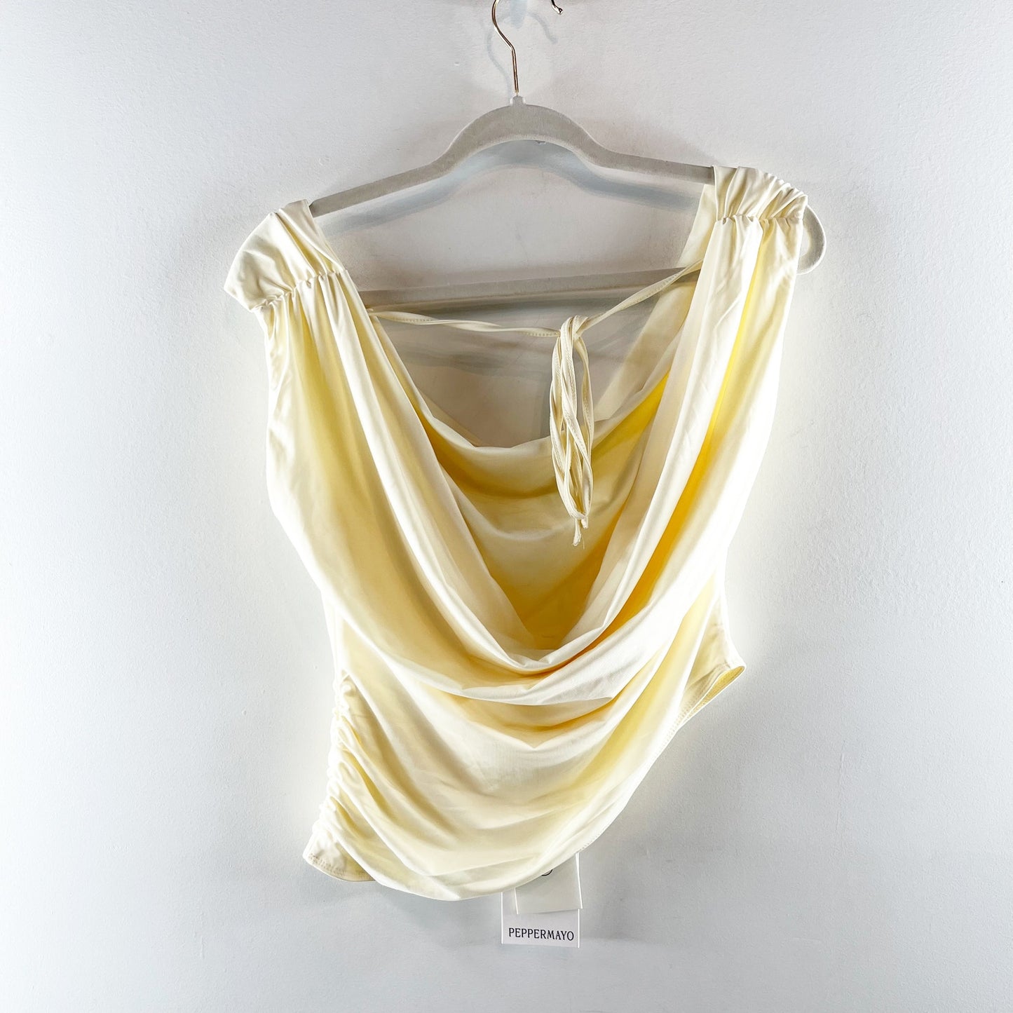Peppermayo Knox Cowl Neck Ruched Blouse Top Lemon Butter Yellow 6