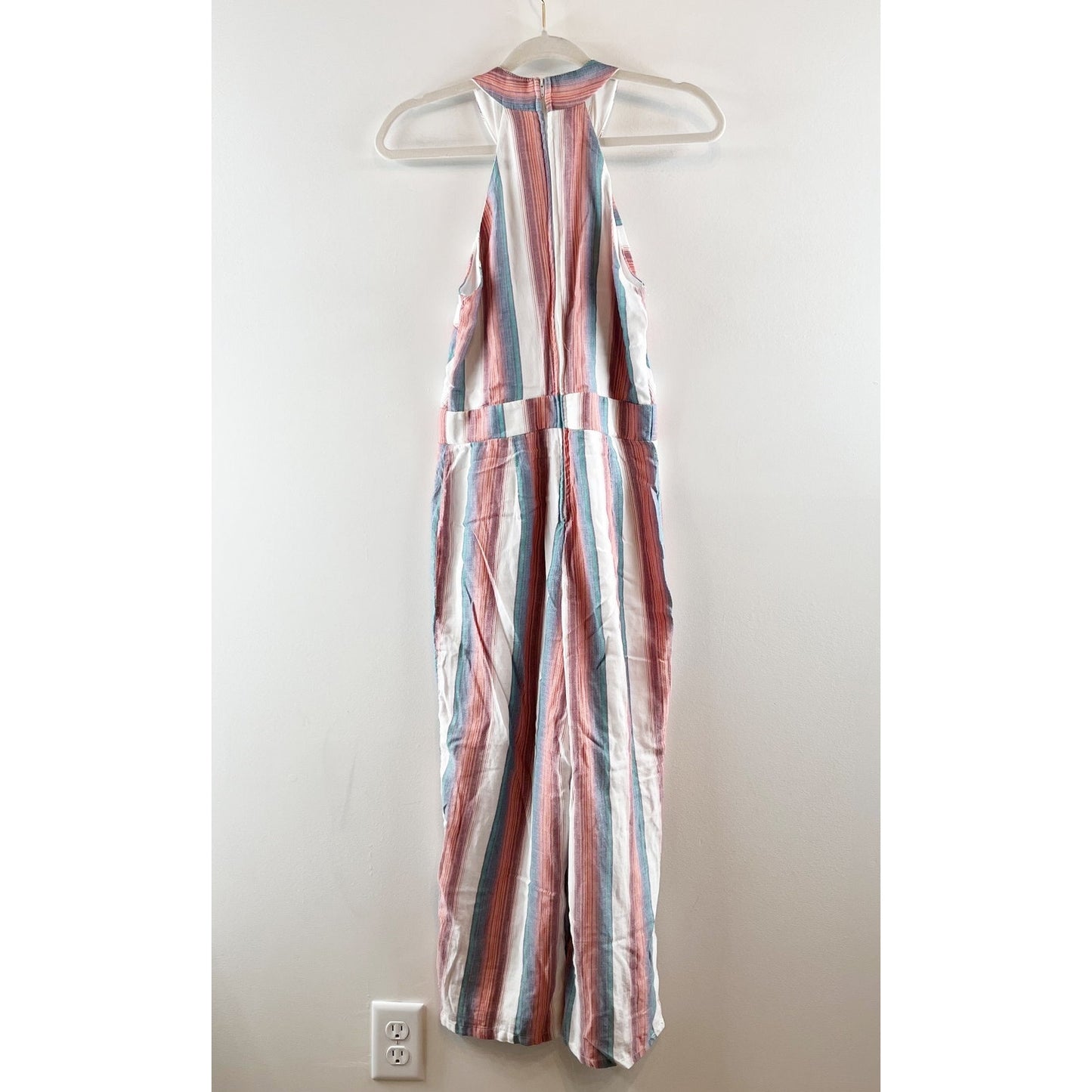 Crystal Sky Halter Neck Sleeveless Flare Leg Striped Tasseled Jumpsuit Pink 5